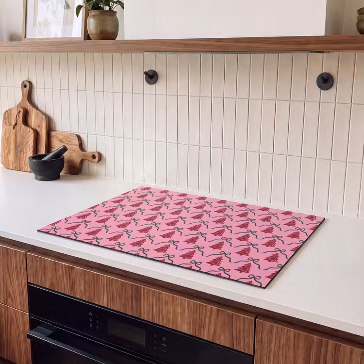 2-in-1 Herdabdeckplatte & Spritzschutz - Weihnachten – Rot – Grün – Schleife — 2
