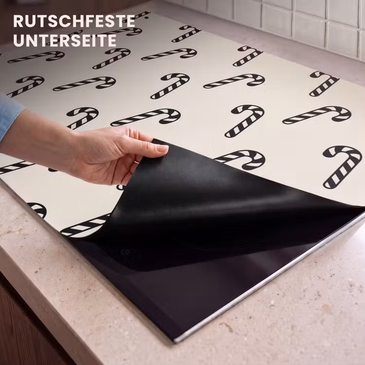 2-in-1 Herdabdeckplatte & Spritzschutz - Weihnachten – Schwarz – Creme – Zuckerstange — 4