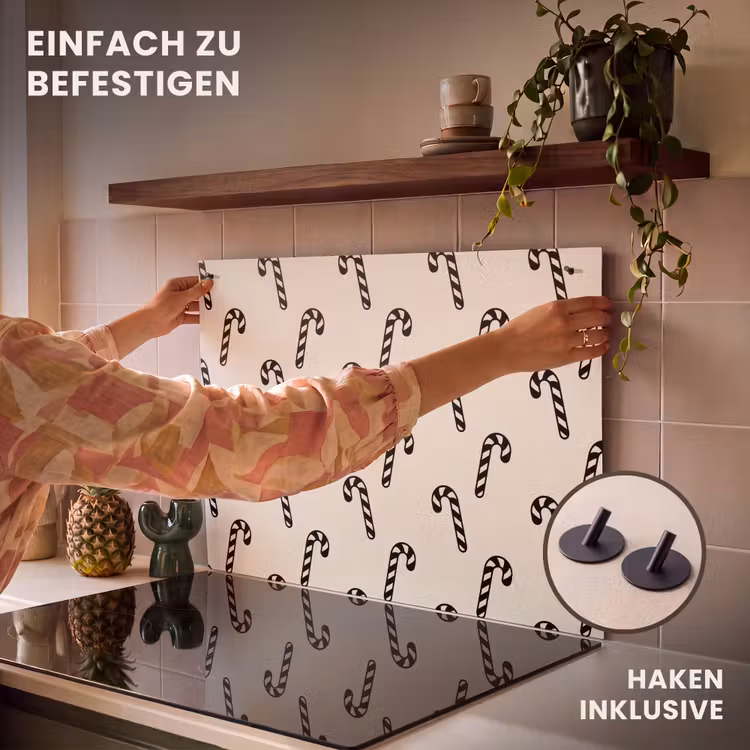 2-in-1 Herdabdeckplatte & Spritzschutz - Weihnachten – Schwarz – Creme – Zuckerstange — 7