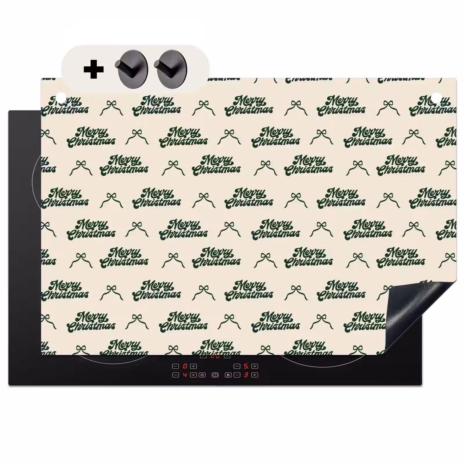 2-in-1 Herdabdeckplatte & Spritzschutz - Text – Grün – Schleife — 1