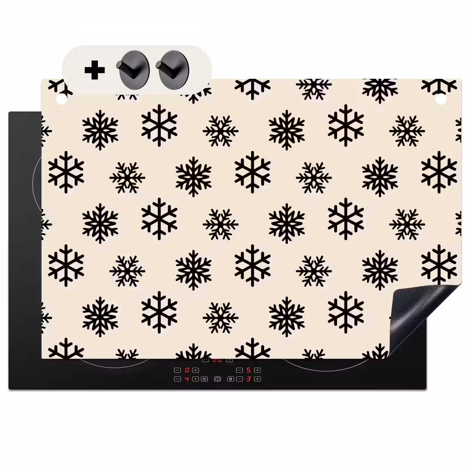 2-in-1 Herdabdeckplatte & Spritzschutz - Schneeflocke – Creme – Weiß — 1