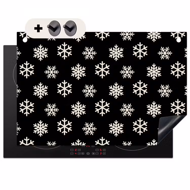 2-in-1 Herdabdeckplatte & Spritzschutz - Schneeflocke – Schwarz – Weiß – Weihnachten — 1