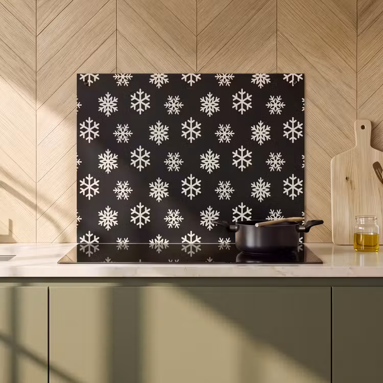 2-in-1 Herdabdeckplatte & Spritzschutz - Schneeflocke – Schwarz – Weiß – Weihnachten — 3
