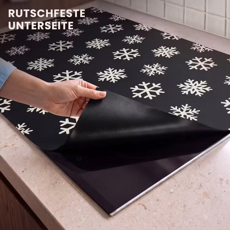 2-in-1 Herdabdeckplatte & Spritzschutz - Schneeflocke – Schwarz – Weiß – Weihnachten — 4