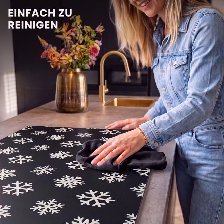 2-in-1 Herdabdeckplatte & Spritzschutz - Schneeflocke – Schwarz – Weiß – Weihnachten — 5