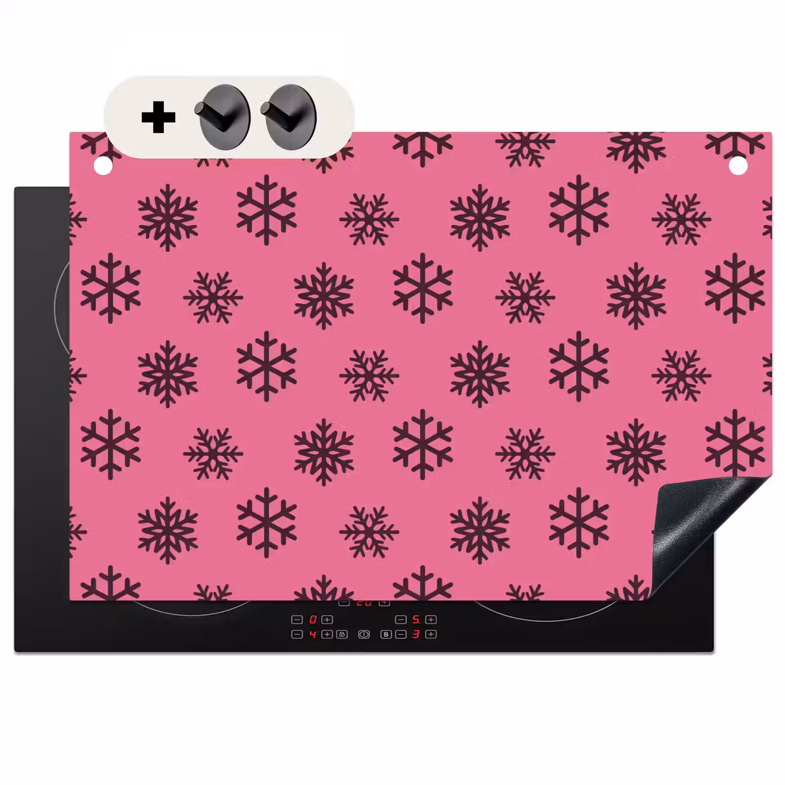 2-in-1 Herdabdeckplatte & Spritzschutz - Schneeflocke – Lila – Rosa – Weihnachten — 1