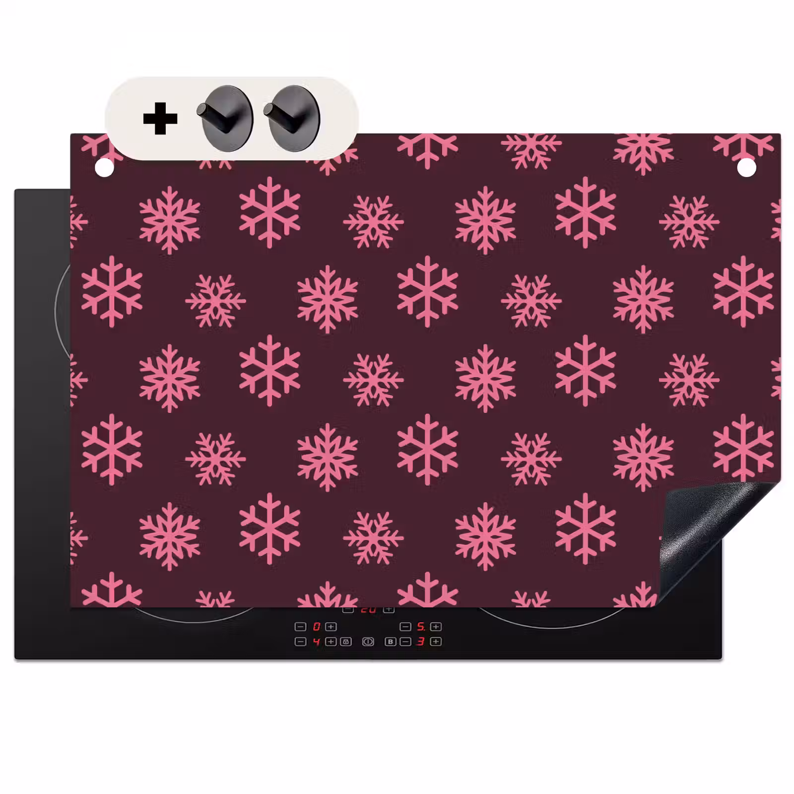 2-in-1 Herdabdeckplatte & Spritzschutz - Schneeflocke – Rosa – Lila – Weihnachten — 1