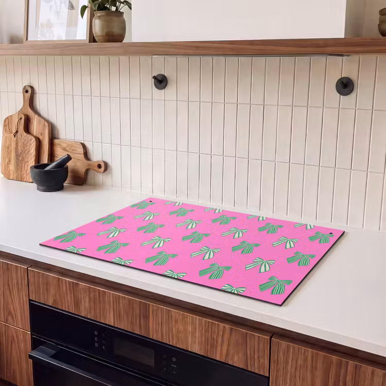 2-in-1 Herdabdeckplatte & Spritzschutz - Schleifen – Weihnachten – Neon – Rosa – Grün — 2