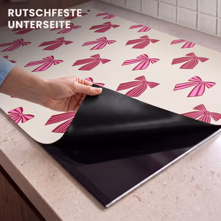 2-in-1 Herdabdeckplatte & Spritzschutz - Schleifen – Weihnachten – Rosa – Cremefarben — 4