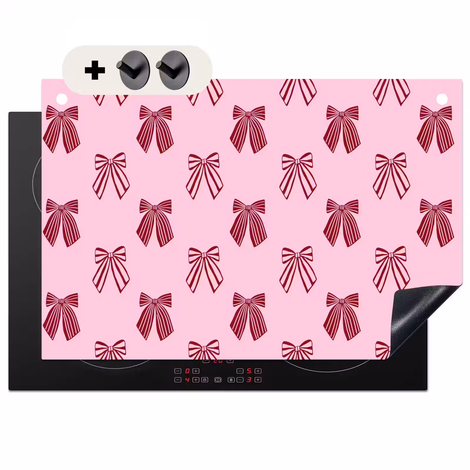 2-in-1 Herdabdeckplatte & Spritzschutz - Schleifen – Weihnachten – Rosa – Burgunderrot — 1
