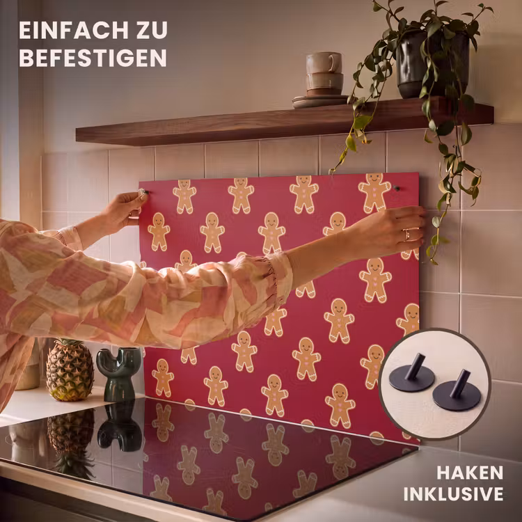 2-in-1 Herdabdeckplatte & Spritzschutz - Lebkuchen – Weihnachten – Rot — 7