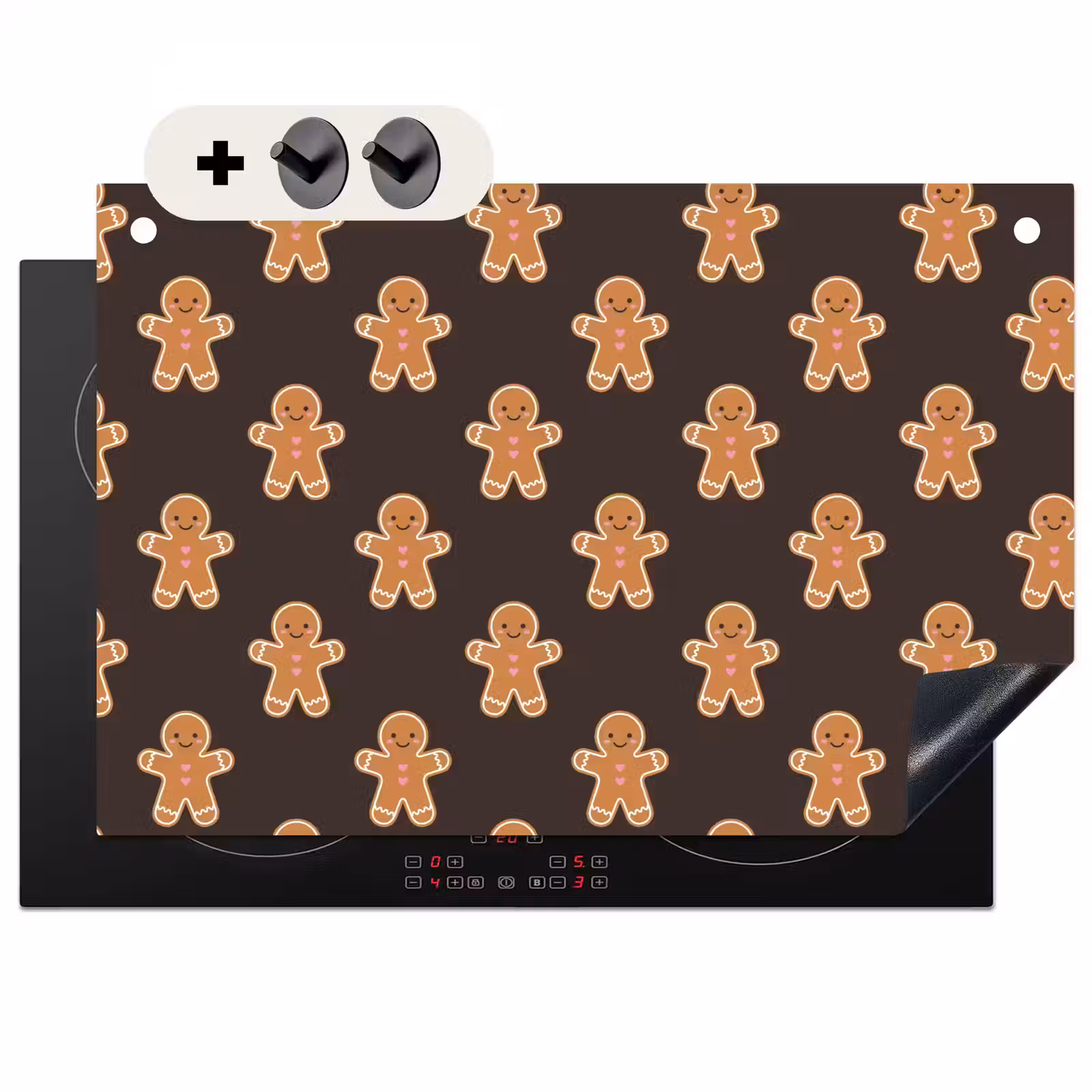 2-in-1 Herdabdeckplatte & Spritzschutz - Lebkuchen – Braun – Weihnachten — 1