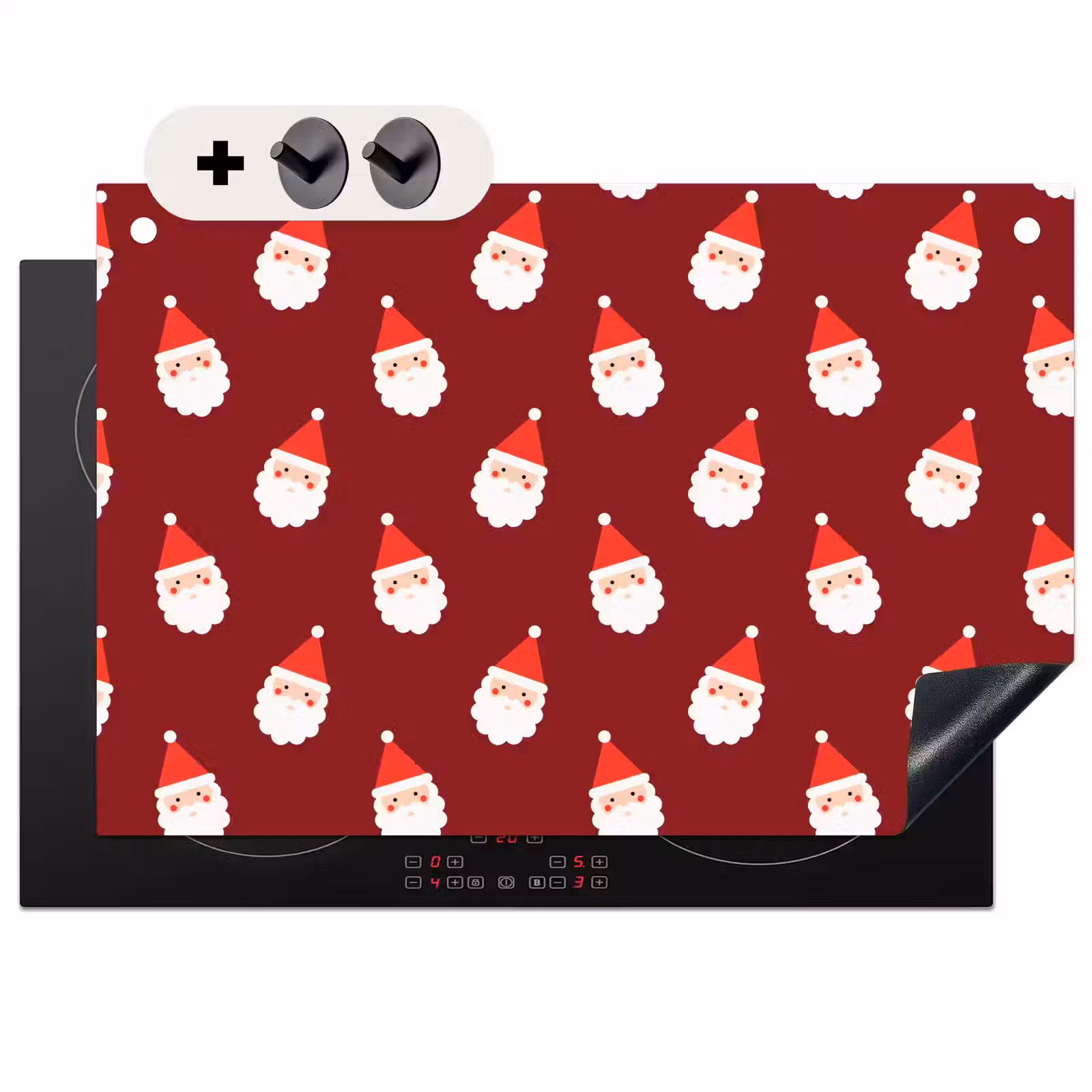 2-in-1 Herdabdeckplatte & Spritzschutz - Weihnachten – Weihnachtsmann – Rot — 1