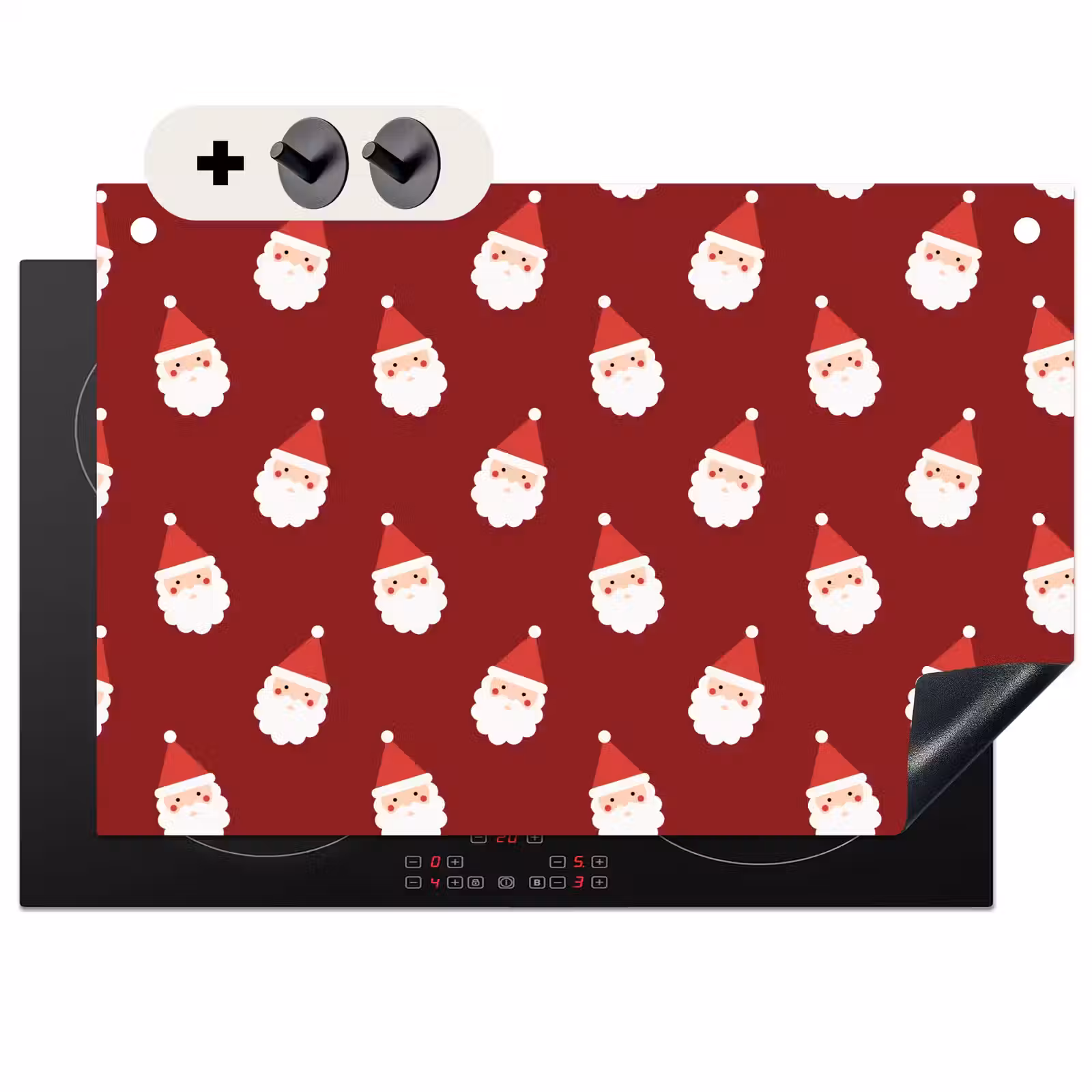2-in-1 Herdabdeckplatte & Spritzschutz - Weihnachtsmann – Weihnachten – Rot — 1