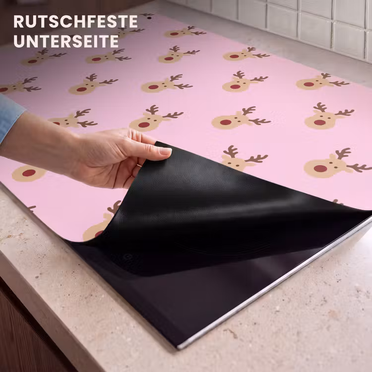 2-in-1 Herdabdeckplatte & Spritzschutz - Rentiere – Weihnachten – Rosa — 4