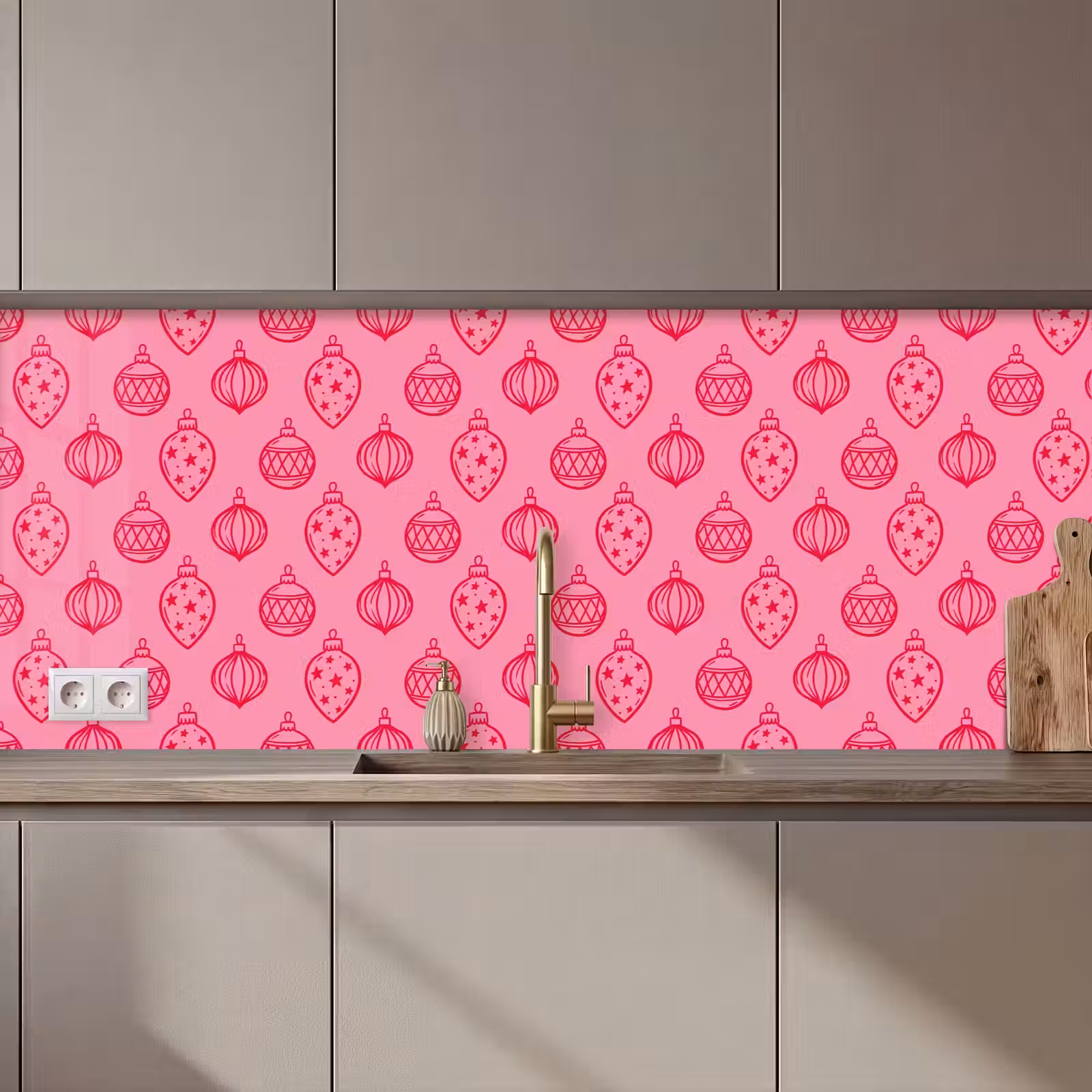 Küchenrückwand - Weihnachtskugel – Rosa – Rot — 1