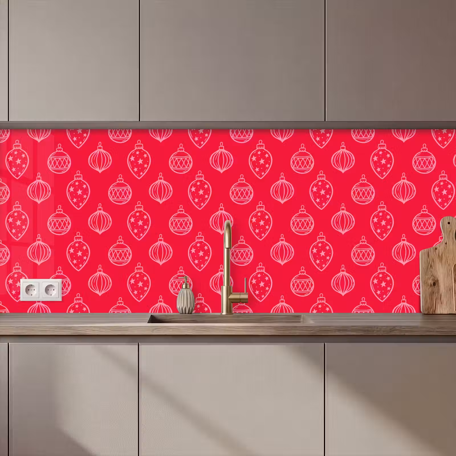 Küchenrückwand - Weihnachtskugel – Rot – Rosa — 1