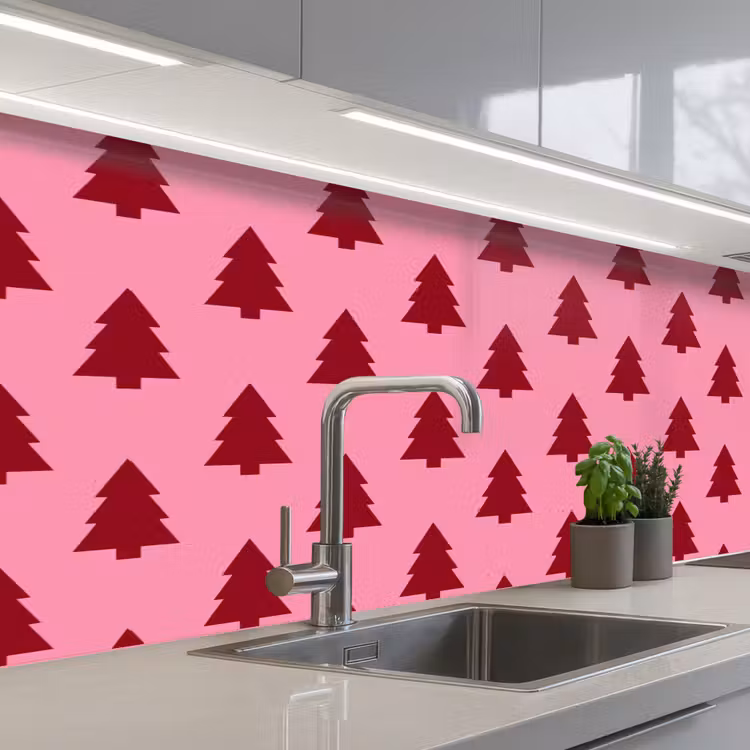 Küchenrückwand - Weihnachtsbaum – Rot – Rosa — 2