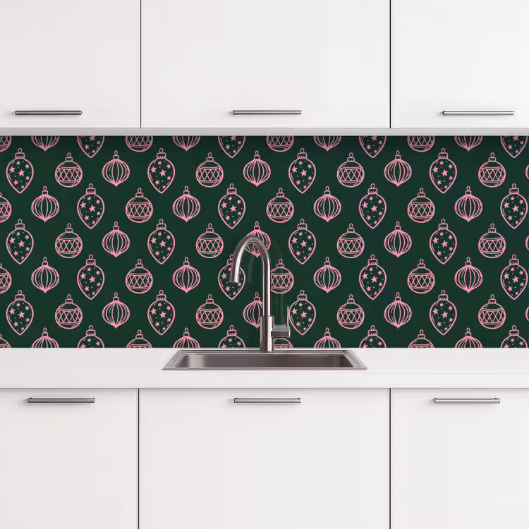 Küchenrückwand - Weihnachtskugel – Rosa – Grün — 4