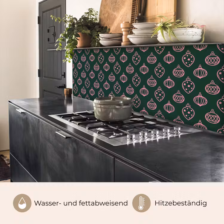 Küchenrückwand - Weihnachtskugel – Rosa – Grün — 5