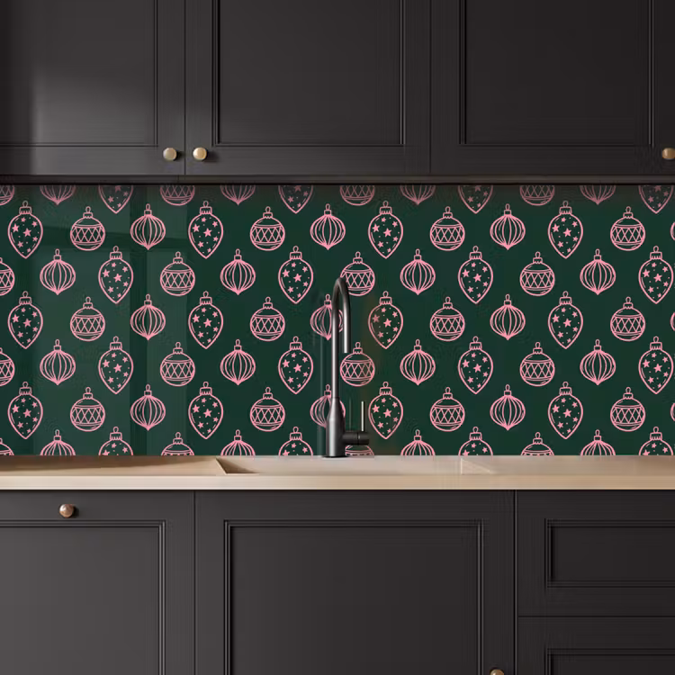Küchenrückwand - Weihnachtskugel – Rosa – Grün — 6