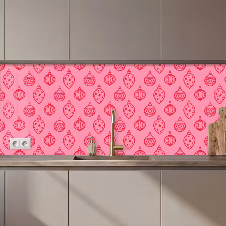Küchenrückwand - Weihnachtskugel – Rosa – Rot — 1