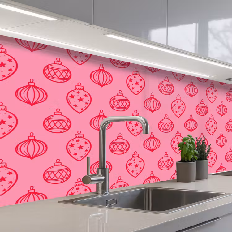 Küchenrückwand - Weihnachtskugel – Rosa – Rot — 2