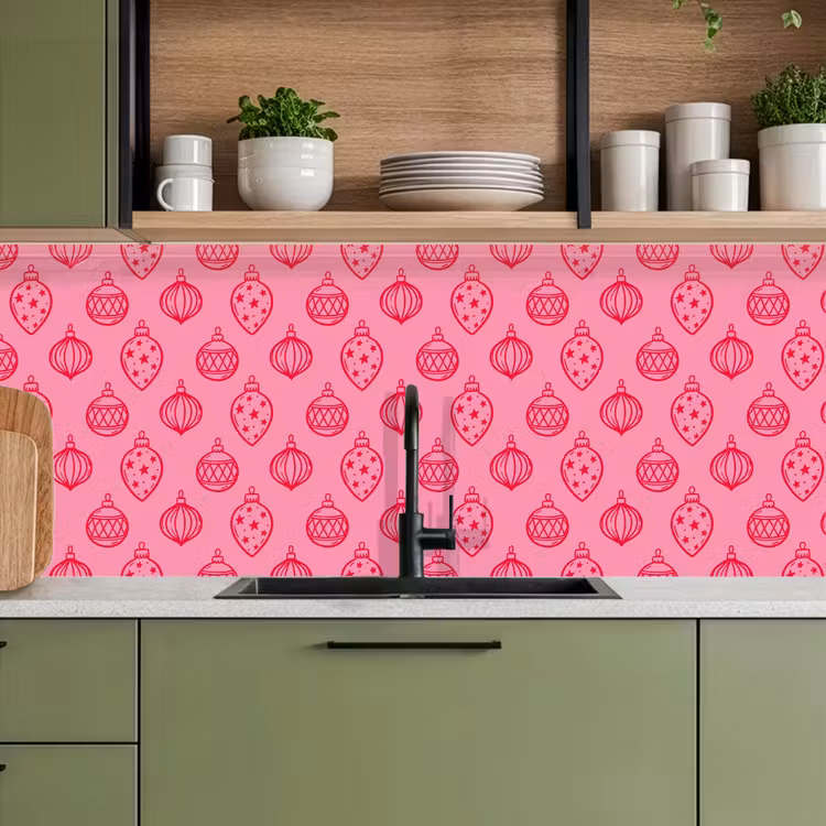Küchenrückwand - Weihnachtskugel – Rosa – Rot — 8