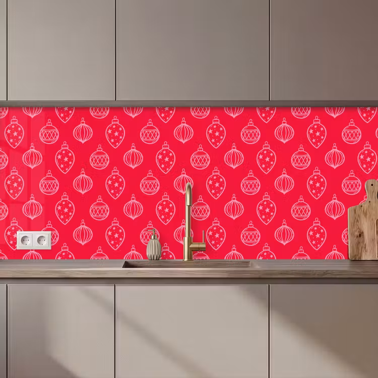 Küchenrückwand - Weihnachtskugel – Rot – Rosa — 1