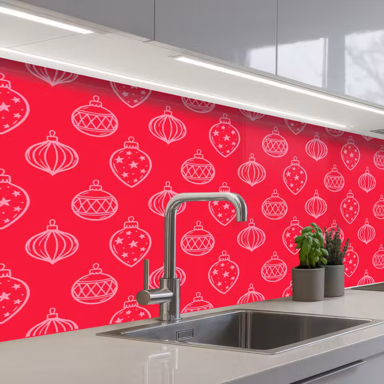 Küchenrückwand - Weihnachtskugel – Rot – Rosa — 2