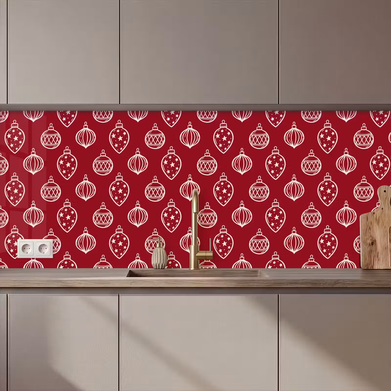 Küchenrückwand - Weihnachtskugel – Rot – Cremefarben — 1