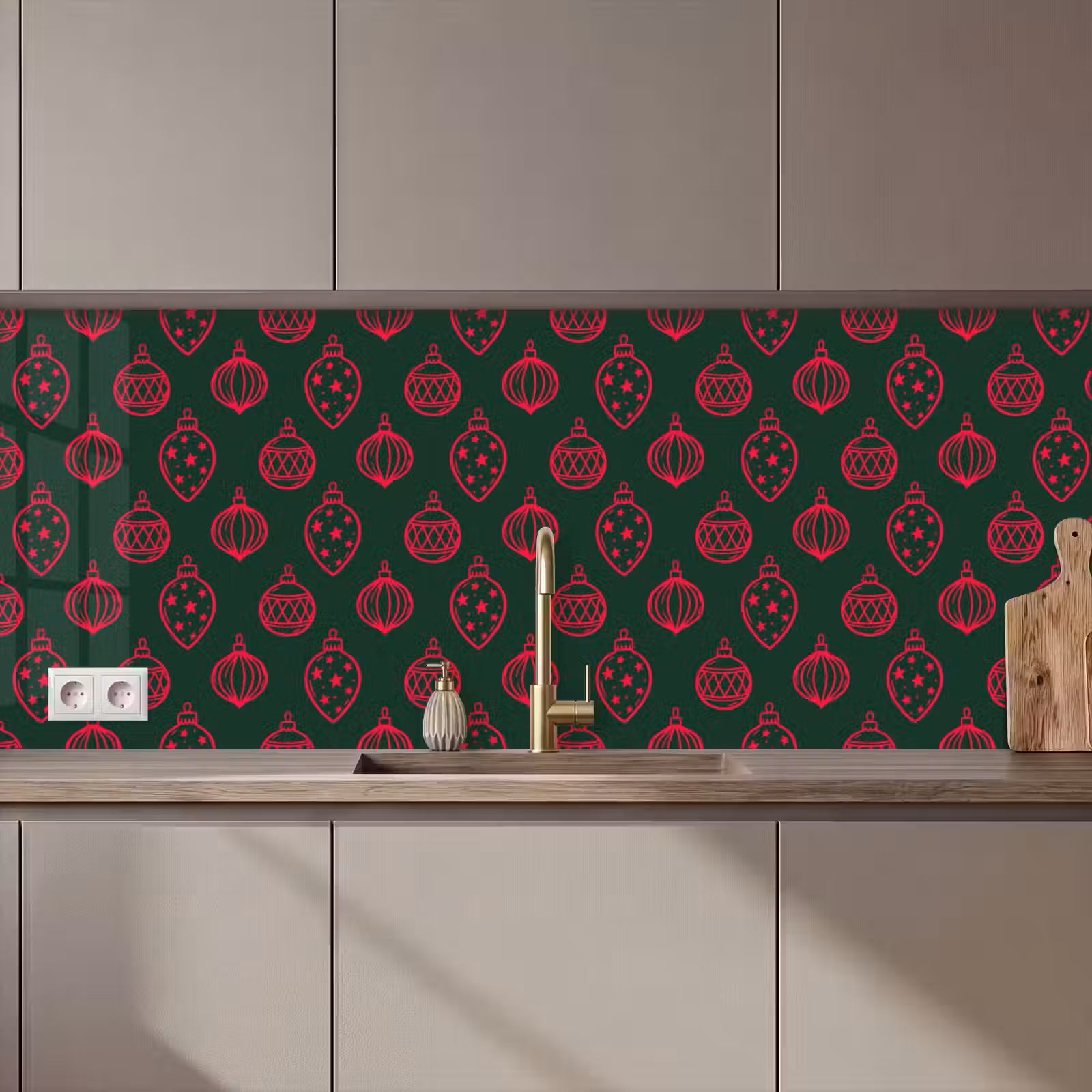 Küchenrückwand - Weihnachtskugel – Rot – Grün — 1