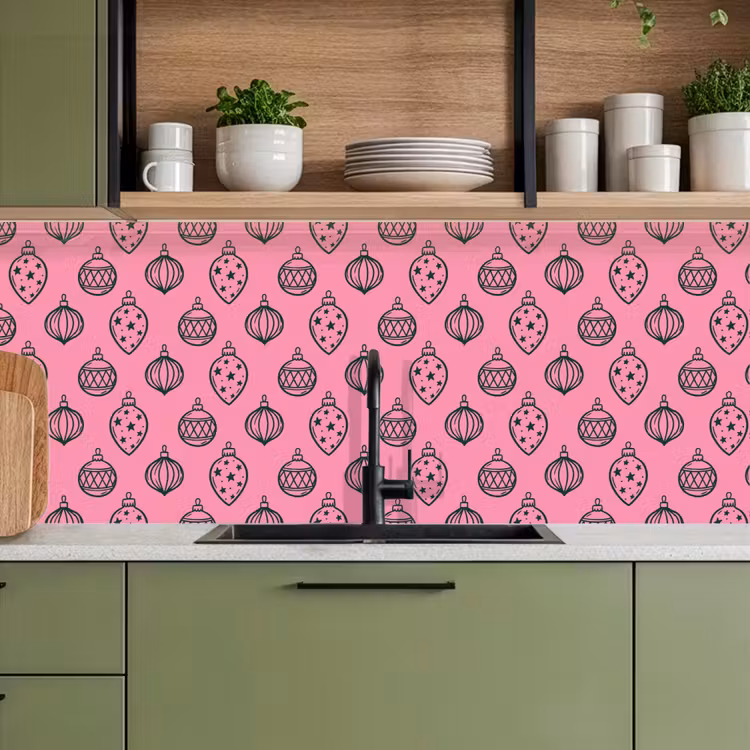 Küchenrückwand - Weihnachtskugel – Grün – Rosa — 7