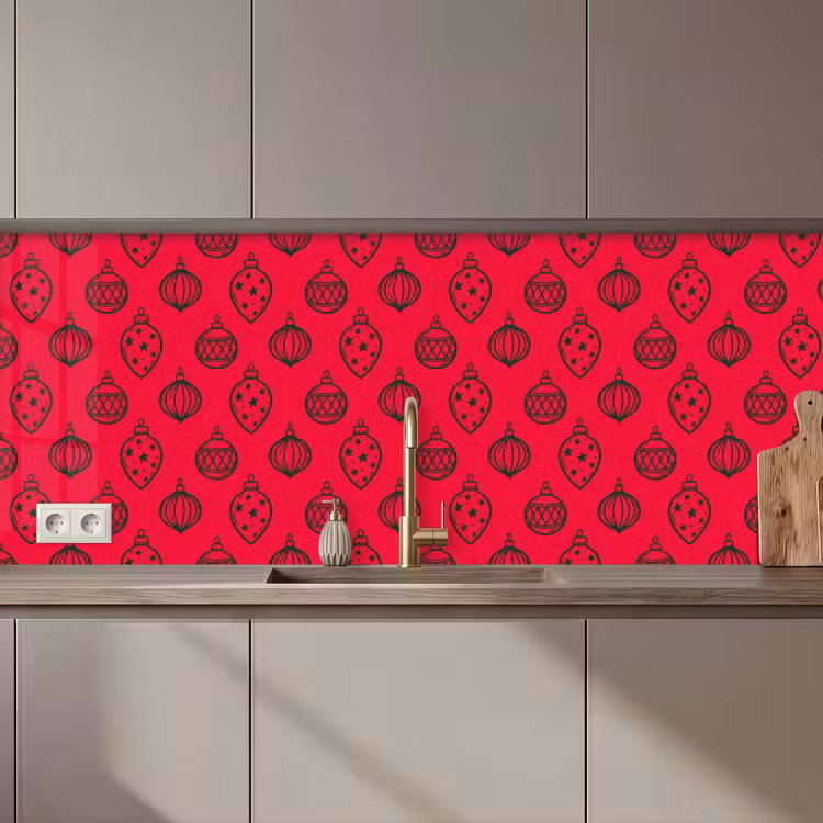 Küchenrückwand - Weihnachtskugel – Grün – Rot — 1