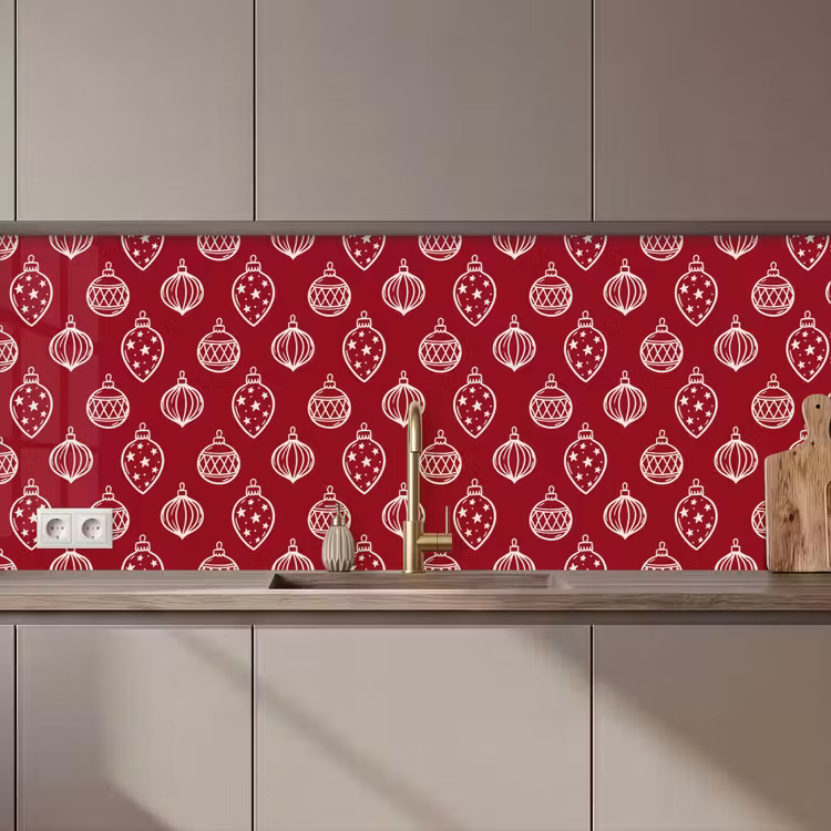 Küchenrückwand - Weihnachtskugel – Rot – Cremefarben — 1