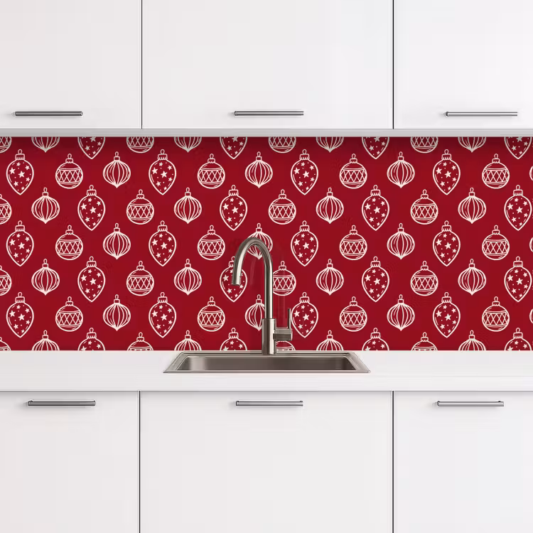 Küchenrückwand - Weihnachtskugel – Rot – Cremefarben — 4