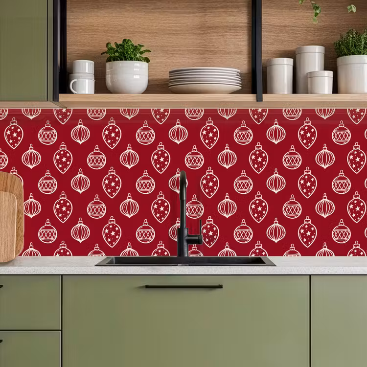 Küchenrückwand - Weihnachtskugel – Rot – Cremefarben — 8