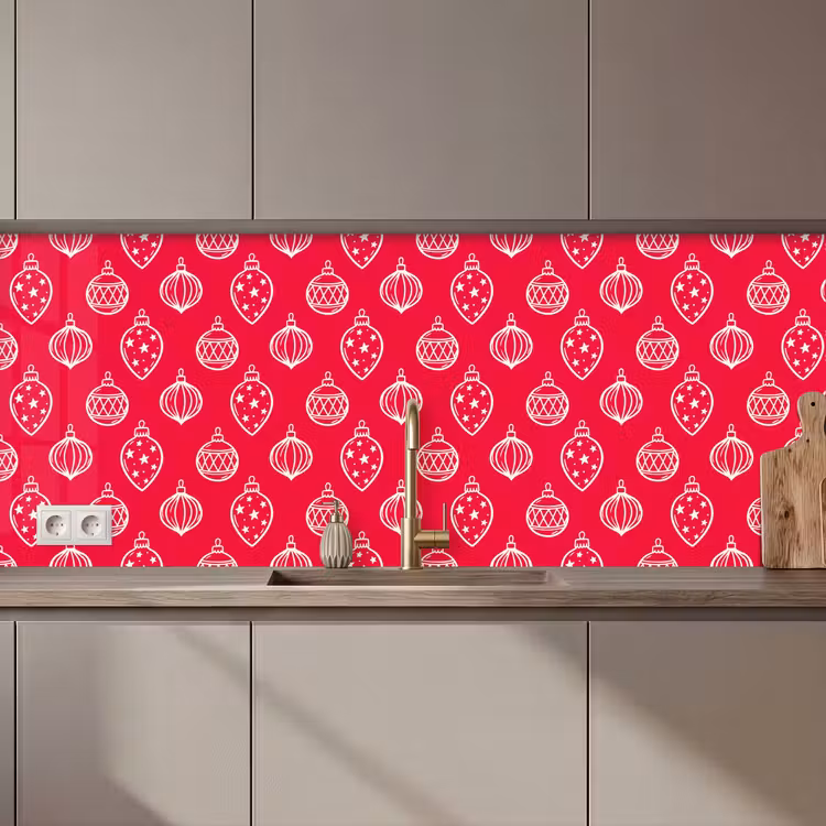 Küchenrückwand - Weihnachtskugel – Rot – Weiß — 1