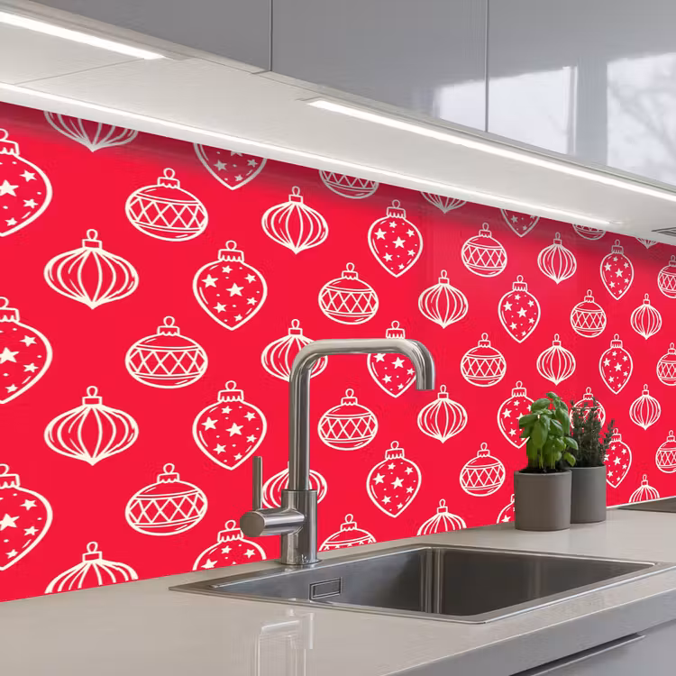 Küchenrückwand - Weihnachtskugel – Rot – Weiß — 2
