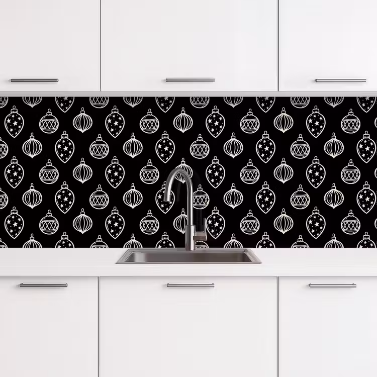 Küchenrückwand - Weihnachtskugel – Weiß – Schwarz — 4