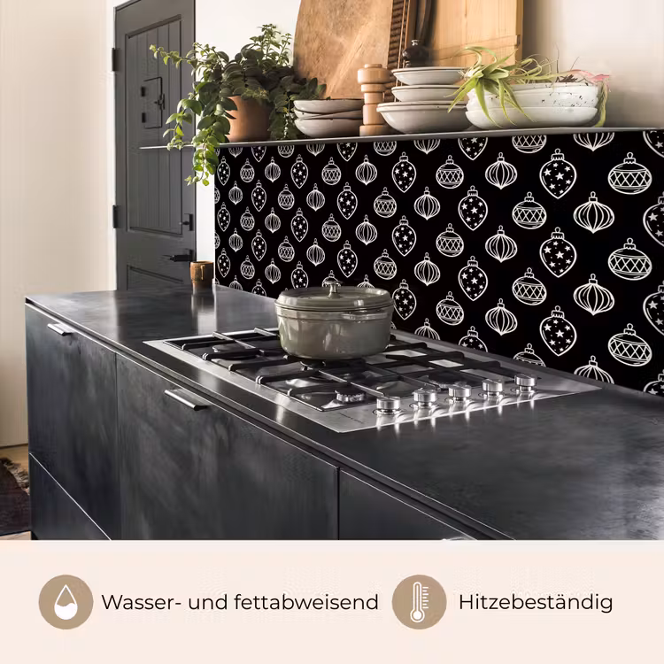 Küchenrückwand - Weihnachtskugel – Weiß – Schwarz — 5