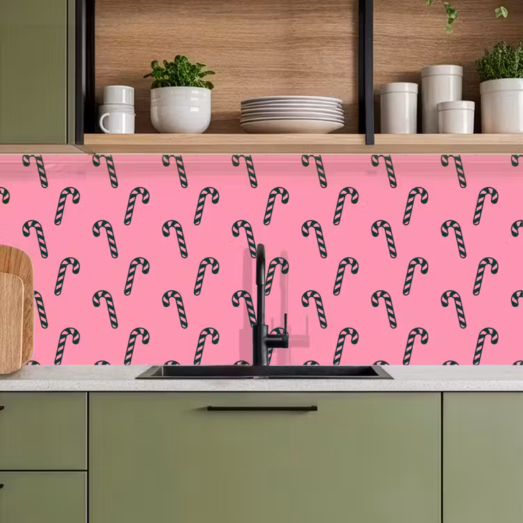 Küchenrückwand - Weihnachten – Rosa – Grün – Zuckerstange — 8