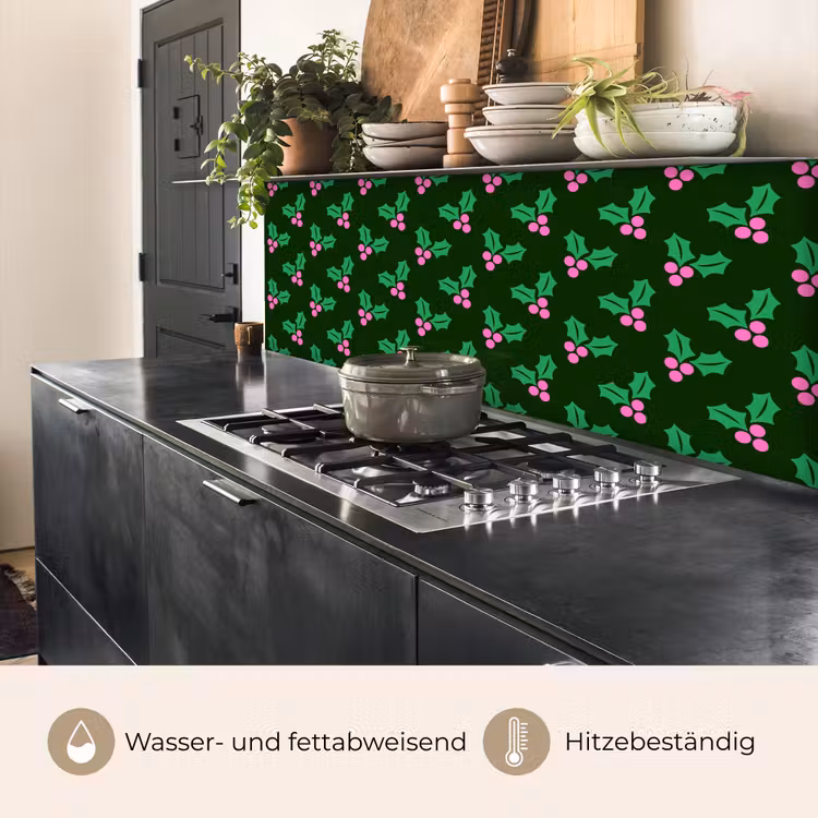 Küchenrückwand - Stechpalme – Grün – Rosa – Weihnachten — 5