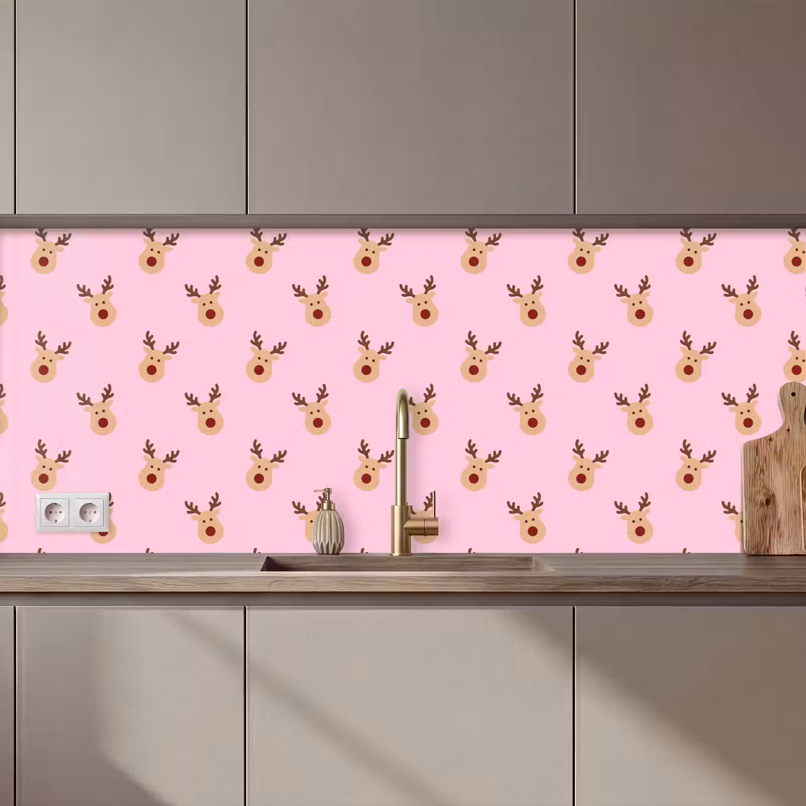 Küchenrückwand - Rentiere – Weihnachten – Rosa — 1