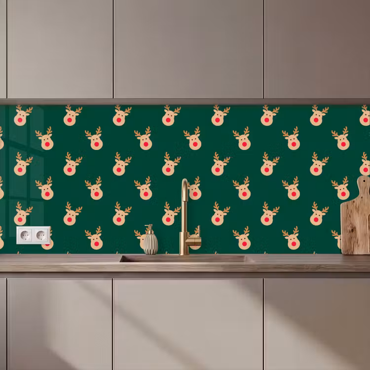 Küchenrückwand - Rentiere – Weihnachten – Grün — 1