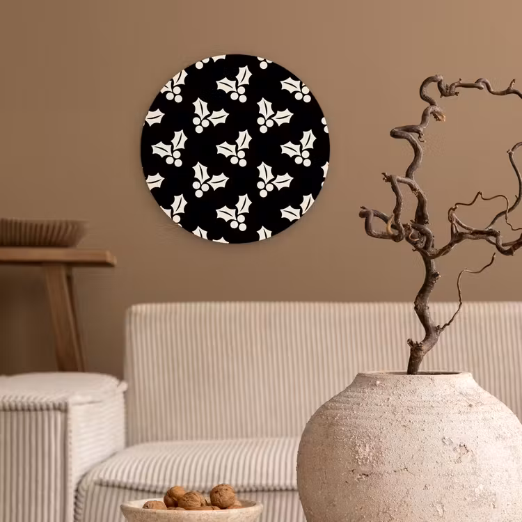 Forexbild Rund - Weihnachten – Schwarz – Weiß – Stechpalme — 2