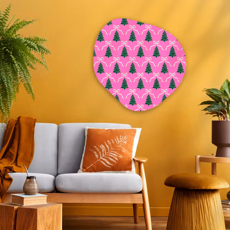 Alu-Dibond-Bild Organische Form - Weihnachten – Rosa – Weiß – Schleife — 3