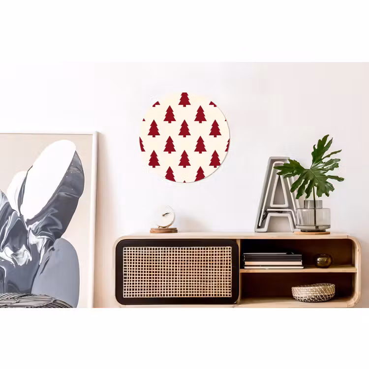 Alu-Dibond-Bild Rund - Weihnachtsbaum – Creme – Rot — 3