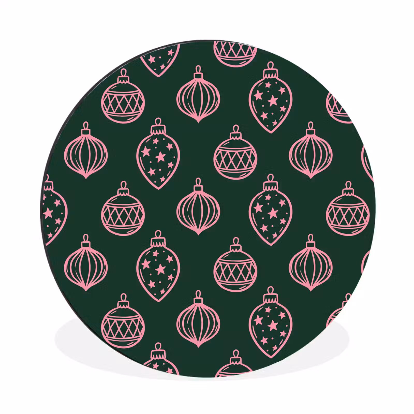 Alu-Dibond-Bild Rund - Weihnachtskugel – Rosa – Grün — 1