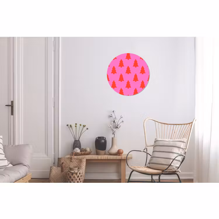Alu-Dibond-Bild Rund - Weihnachtsbaum – Rot – Neon — 2